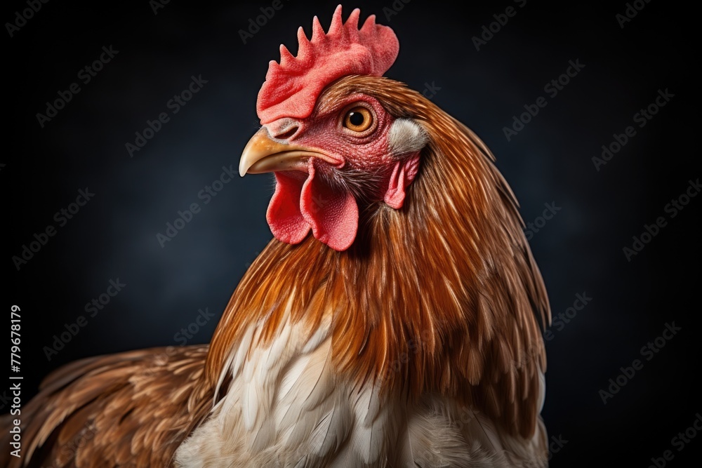 Closeup of Roster Hen isolated on white background