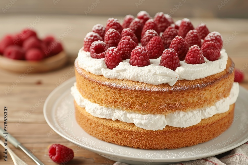 Victoria Sponge Cake with Cream and Raspberries Victoria Sponge Cake with Cream and Raspberries