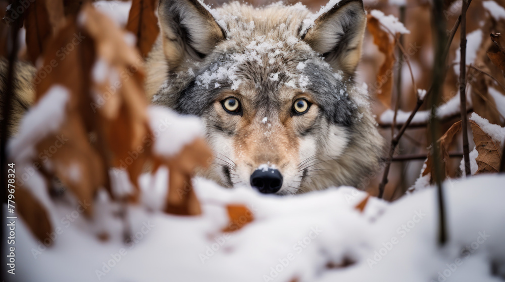 Fototapeta premium wild peeping wolf in the nature wood forest