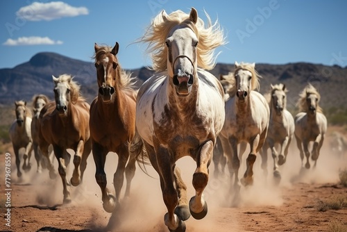 Stallion horses run in the desert © Saim Art