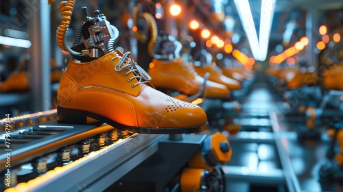 Shoe factory. Footwear manufacturing facility utilizing automated production processes.