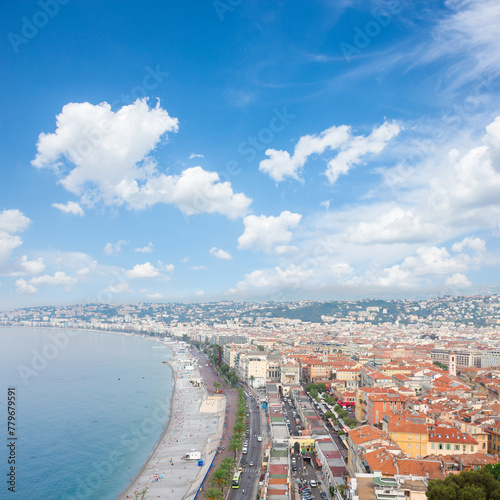 cityscape of Nice with beach and sea, cote dAzur, France