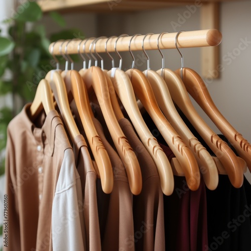 Wooden clothes hanger boys clothes hanging photo