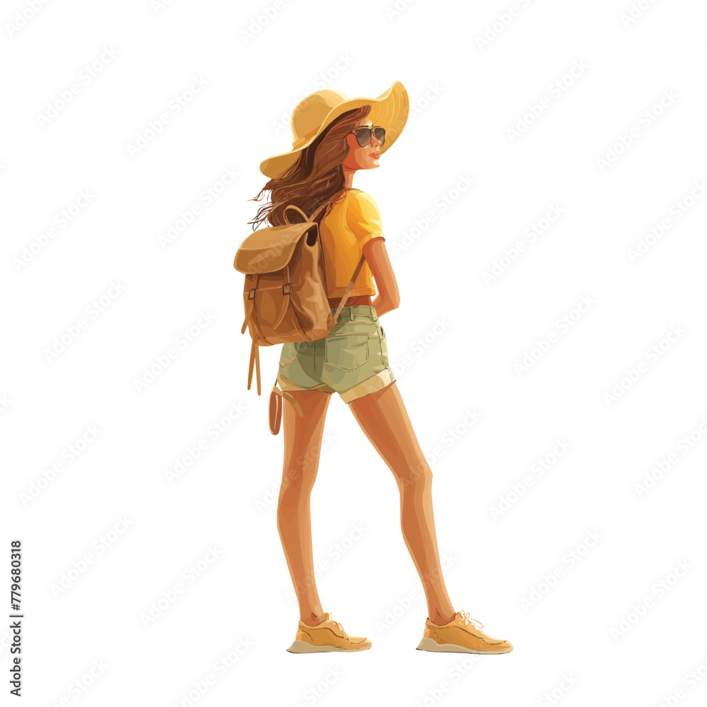 A woman on a summer vacation, flat illustration isolated on a white background, concept A woman on a summer vacation, flat illustration isolated on a white background, concept
