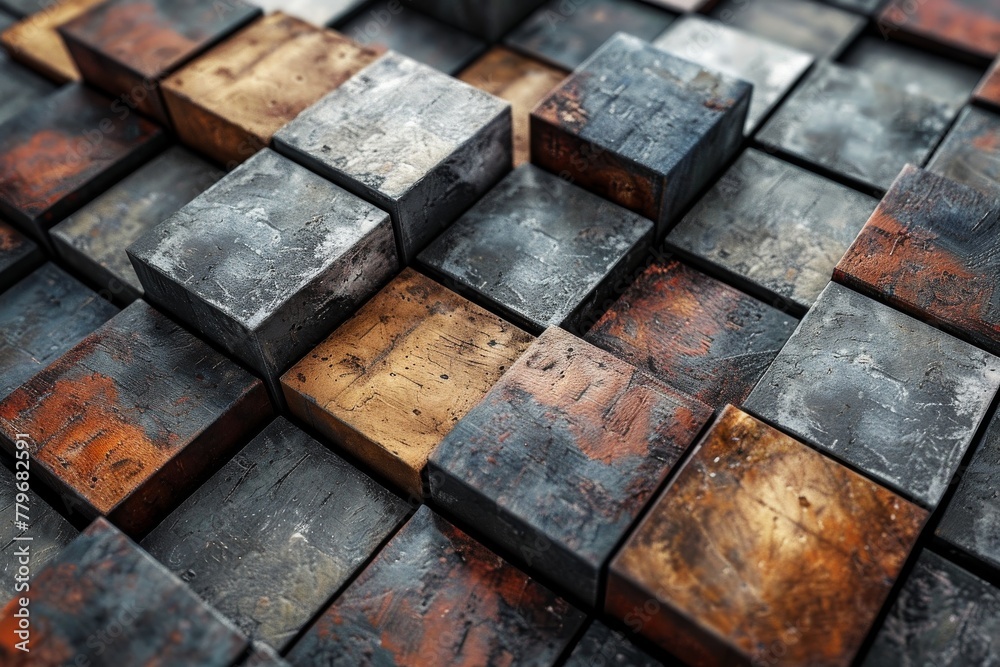 A high-definition image focusing on the texture and color variations of multi-toned wooden blocks closely packed together A high-definition image focusing on the texture and color variations of multi-toned wooden blocks closely packed together