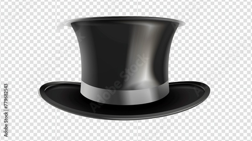 A realistic top hat in magic hat vector format showcases vintage black gentleman headwear isolated on a transparent background