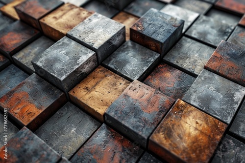 A high-definition image focusing on the texture and color variations of multi-toned wooden blocks closely packed together