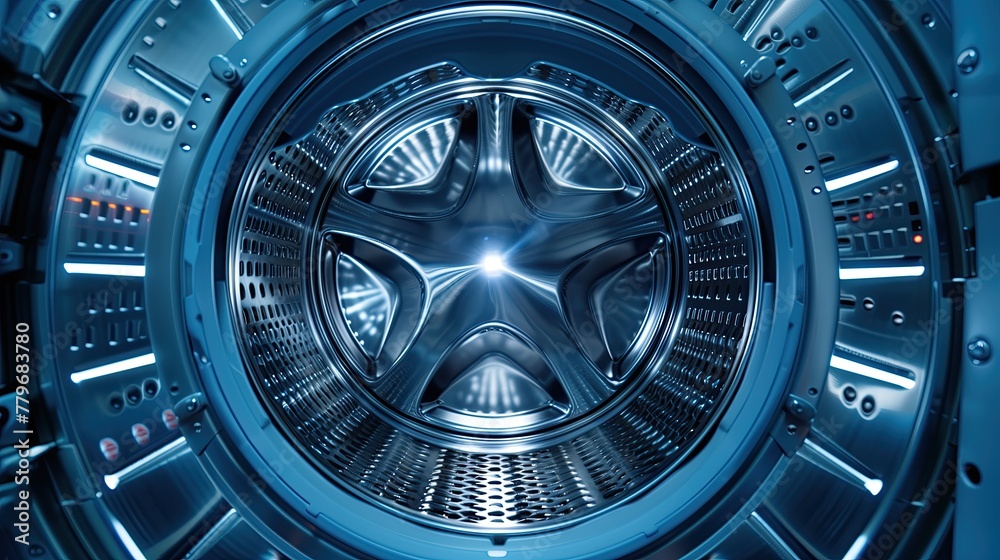 Closeup view of the inside of washing machine. Suitable for illustrating appliance maintenance