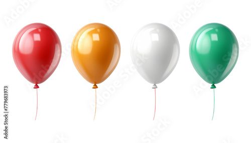 red yellow white green colorful balloons isolated on transparent background cutout