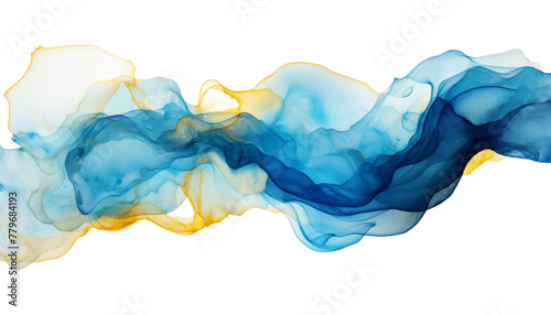 abstract blue gold watercolor isolated on transparent background cutout