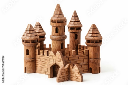 Wooden toy castle on white background