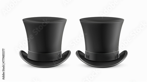 Two black top hats are isolated on a white background in vector illustration, symbolizing classic headwear