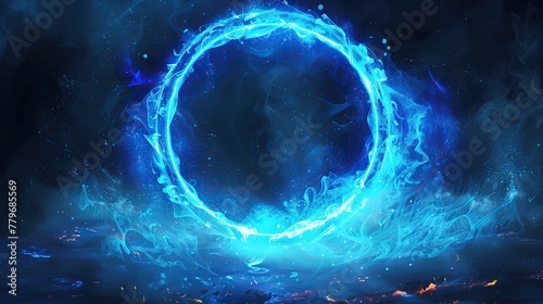 An electric blue circle of fire in space, surrounded by darkness