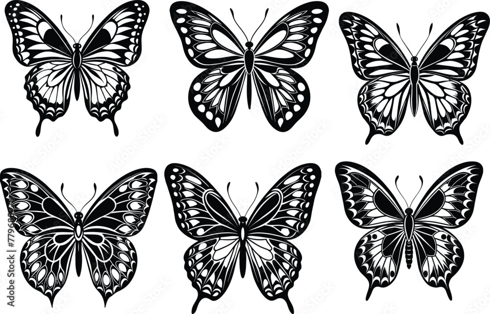 Naklejka premium Set of Butterfly Silhouette Vector Illustration