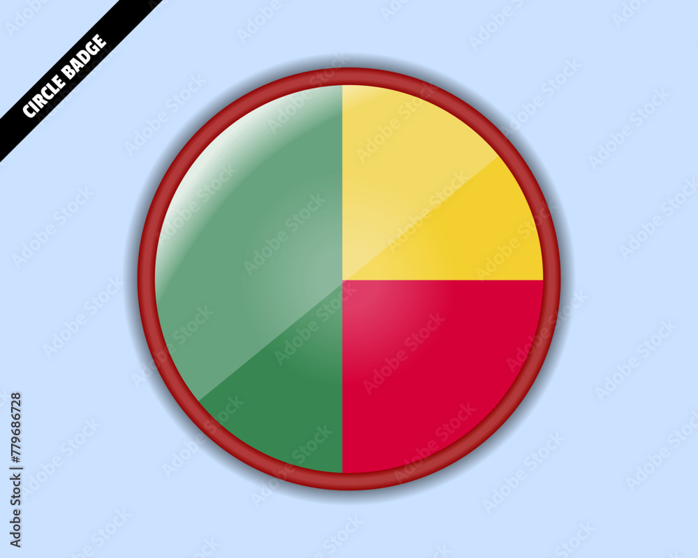 Fototapeta premium Benin flag circle badge, vector design, rounded sign with reflection