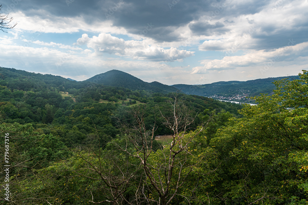 Beuutiful scenery of Ceske stredohori mountains vithe hilss above Labe river valley
