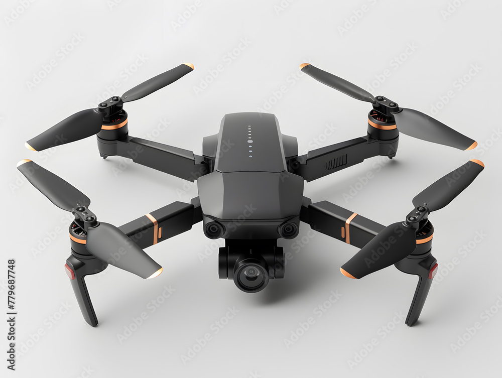 Small drone with camera and four blades isolated on white Small drone with camera and four blades isolated on white