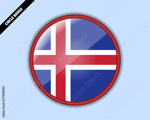 Iceland flag circle badge, vector design, rounded sign with reflection