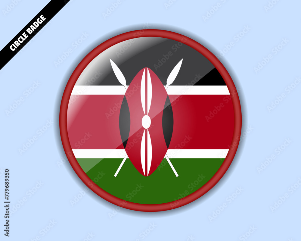 Kenya flag circle badge, vector design, rounded sign with reflection Kenya flag circle badge, vector design, rounded sign with reflection