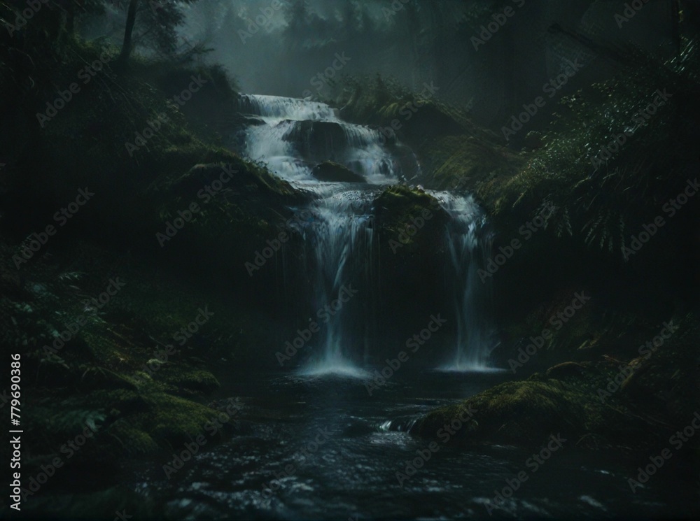 Fototapeta premium waterfall in the forest at night .