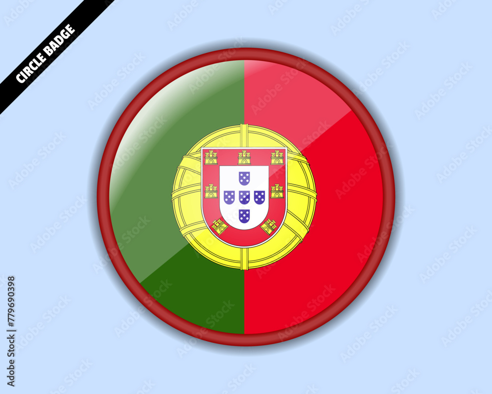 Portugal flag circle badge, vector design, rounded sign with reflection Portugal flag circle badge, vector design, rounded sign with reflection