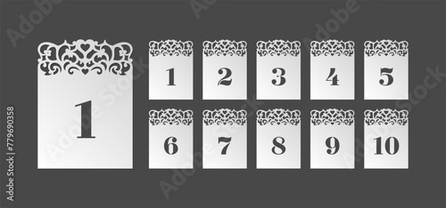 Template for laser cutting wedding cards with numbers