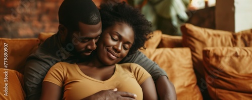 Anticipation and Love: Expectant Couple Sharing a Tender Moment With Hands on Pregnant Belly, Emphasizing the Concept of Parenthood.