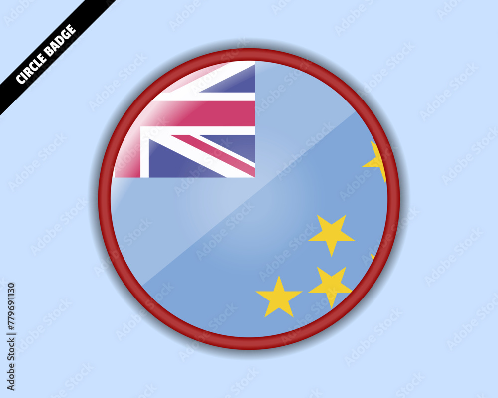 Tuvalu flag circle badge, vector design, rounded sign with reflection