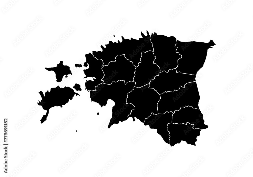 Mapa negro de Estonia en fondo blanco. - obrazy, fototapety, plakaty 