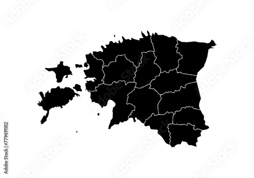 Mapa negro de Estonia en fondo blanco.