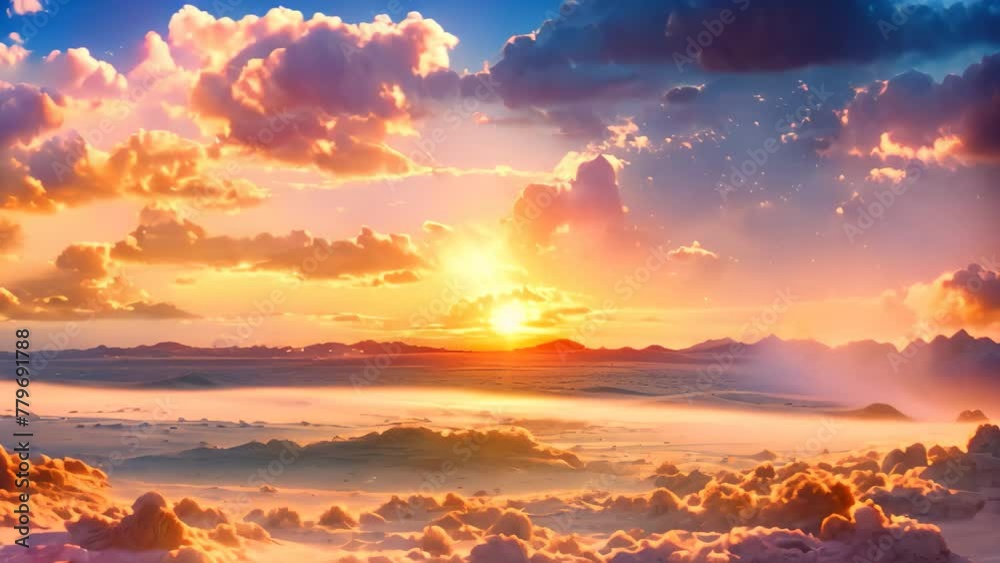 A stunning scene capturing a vibrant sunset with billowing clouds and shining stars illuminating the sky, A windswept desert under a vivid sunset, AI Generated A stunning scene capturing a vibrant sunset with billowing clouds and shining stars illuminating the sky, A windswept desert under a vivid sunset, AI Generated