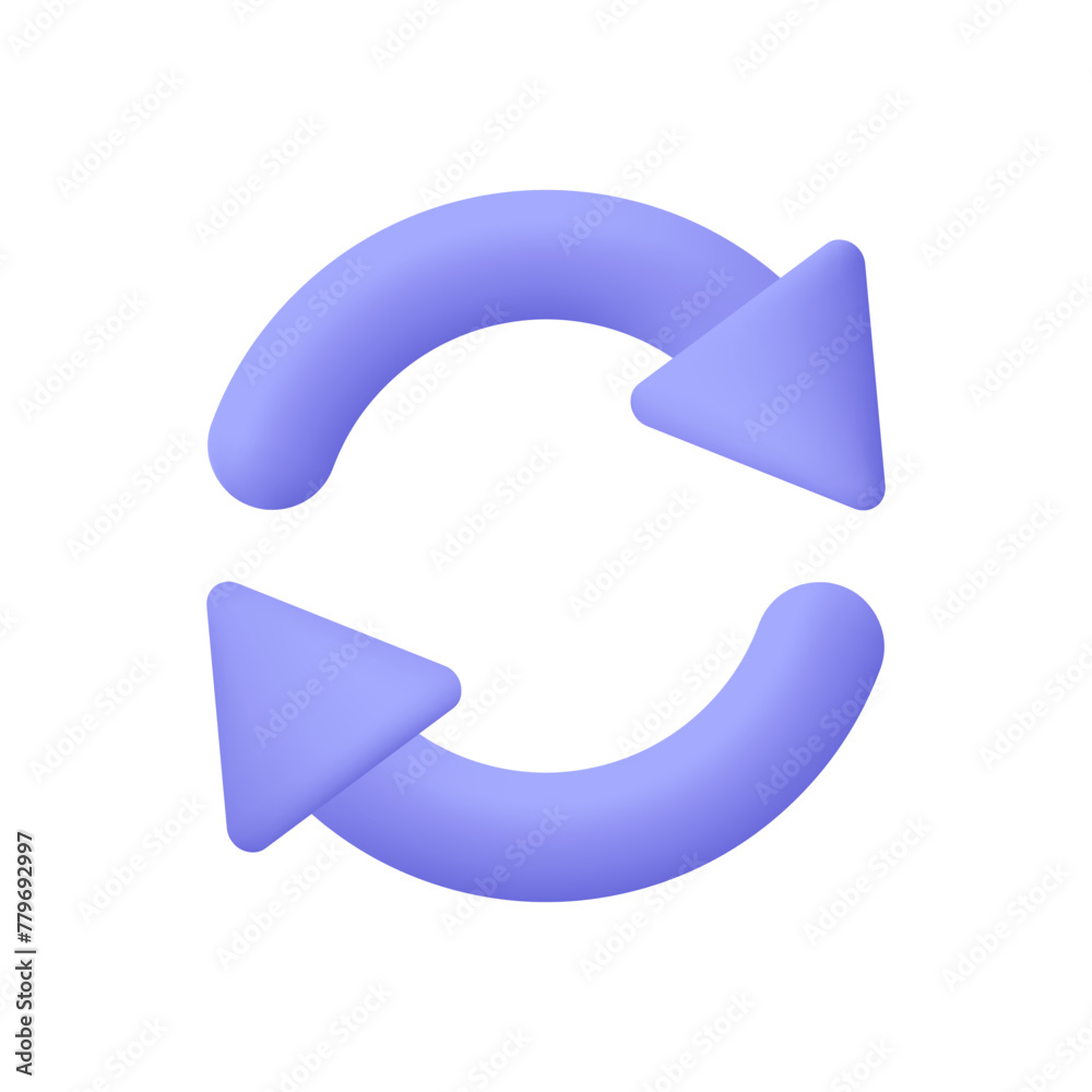 Two rotating arrows in a circle. Refresh, reload, recycle and update symbol. 3d vector icon. Cartoon minimal style.
