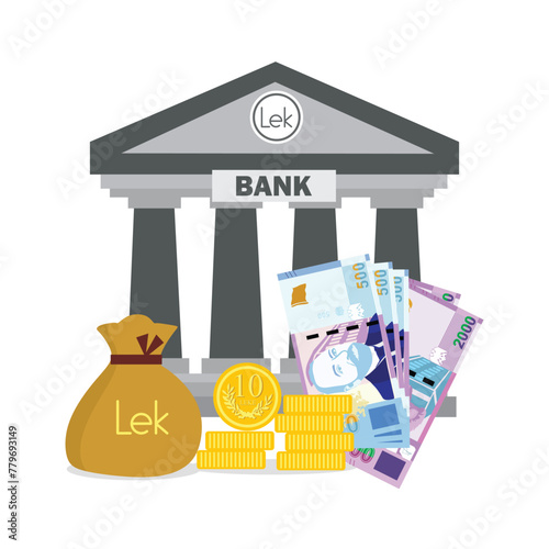Vector Currency and bank of Albania Note, coin or bag Albania Currency or bank illustration, Albania Currency or bank picture or  Algeria Currency or bank image
