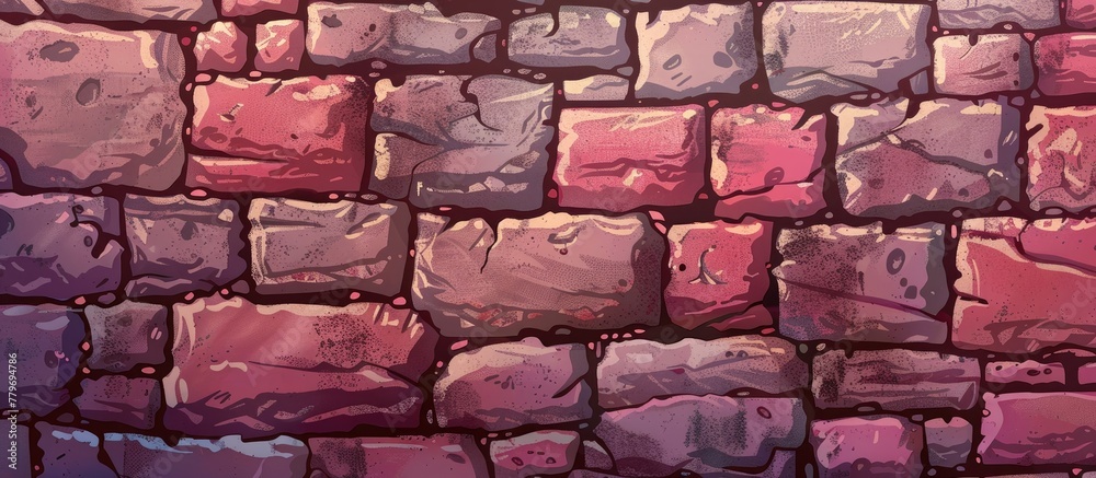 An artistic close up of a pink and magenta brick wall showcasing the intricate pattern of the brickwork. The vibrant colors give the building material a unique flair An artistic close up of a pink and magenta brick wall showcasing the intricate pattern of the brickwork. The vibrant colors give the building material a unique flair