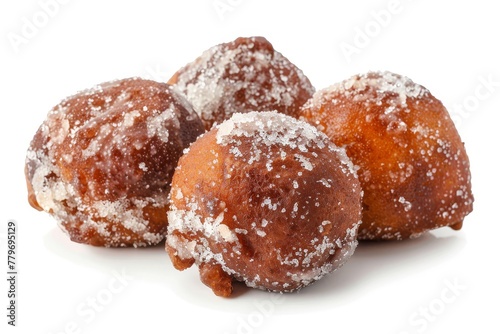 Dutch oliebollen deep fried doughnut balls on white background photo