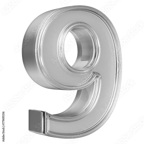 9 Number Silver 3D Render