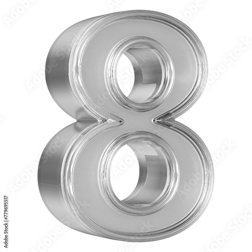 8 Number Silver 3D Render