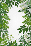 Green leaves vertical frame cut out on  bright colors background