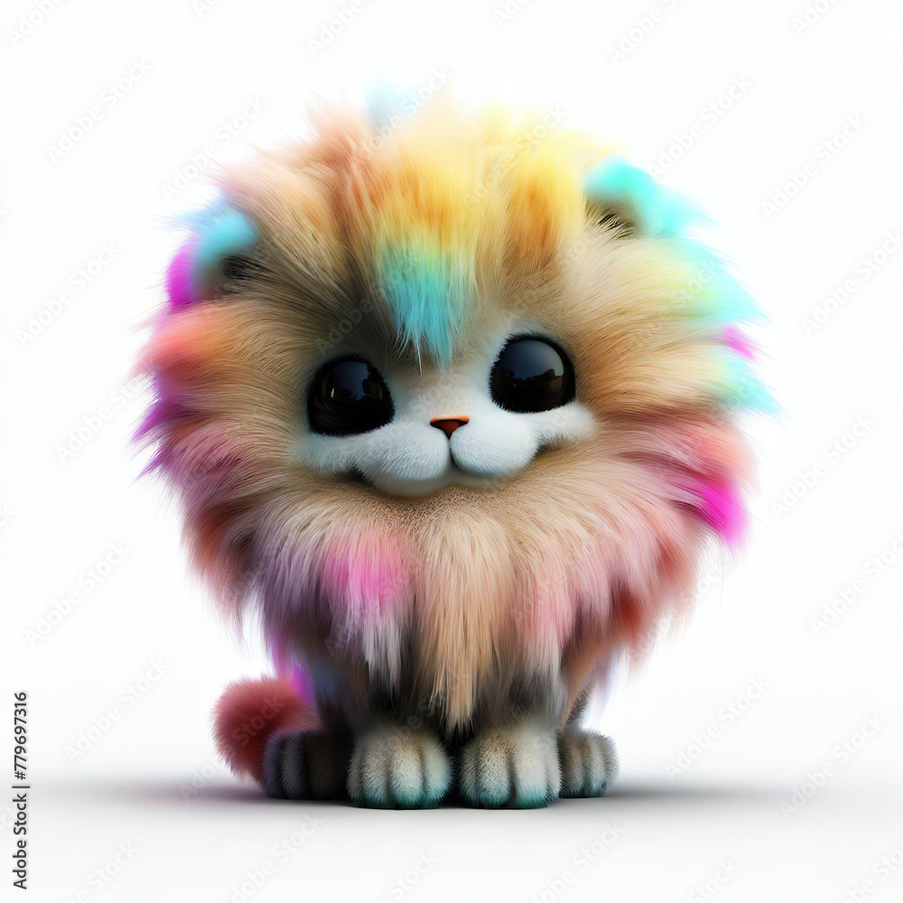 Fototapeta premium 3D furry forest lion with beautiful colors and white background. with Generative AI technology 