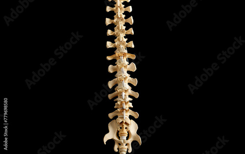 Human Skeleton Spinal Vertebral Column focus on a plain medical background with space for text. generative ai