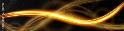 Light wave,shiny gold lines.Color glowing design element.Wavy bright stripes.Vector illustration.	

