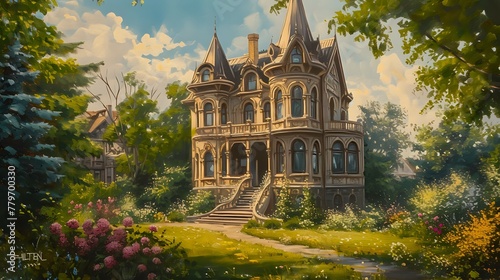 Opulent Victorian Mansion in Bloom./n