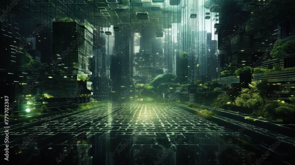 Obraz premium Modern Landscape in Digital IT Technology Space