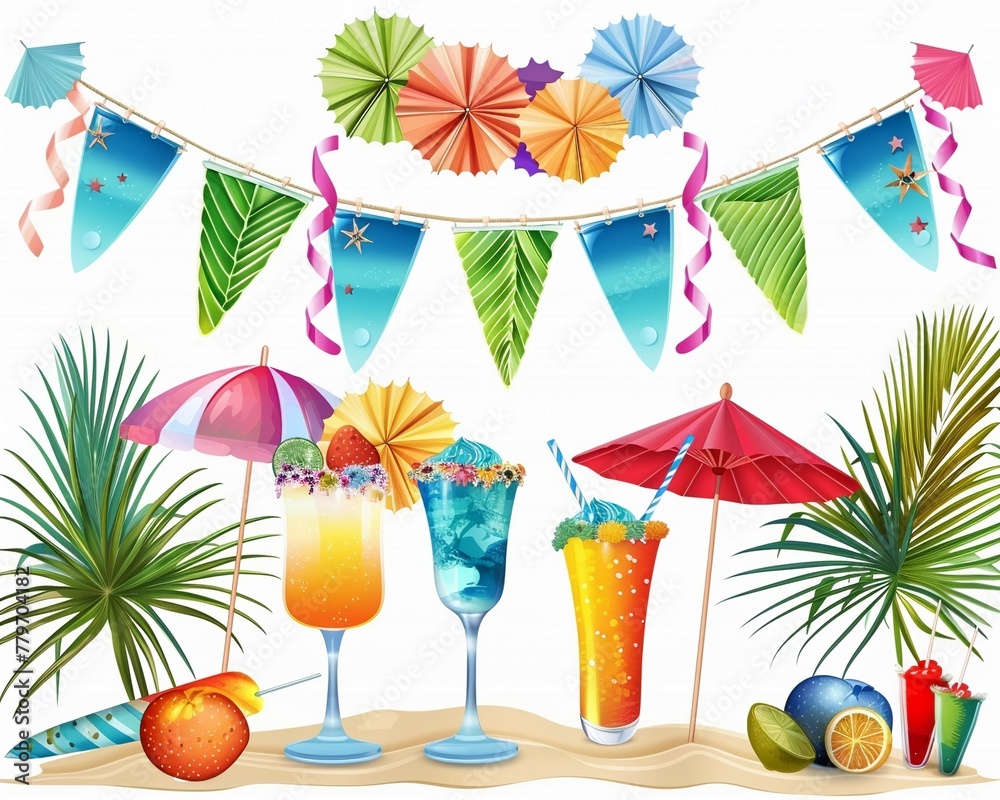 Obraz premium Beach party banner clipart with festive decorations