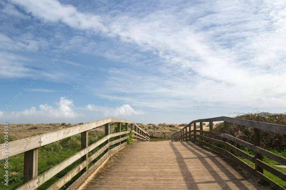 Footbridge leading to Walberswick Beach in Suffolk, England, United Kingdom