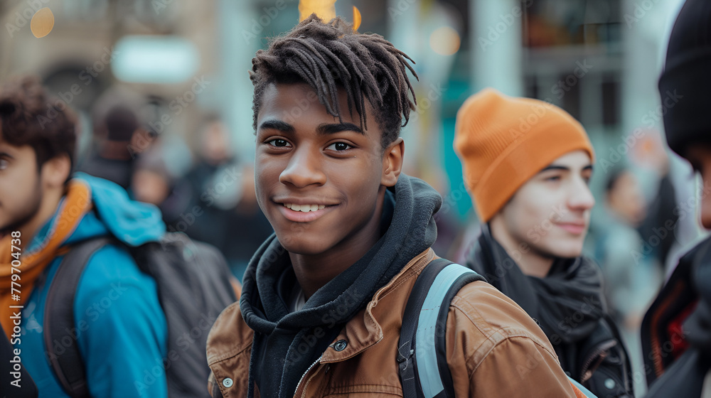 Photograph of diverse ethnicity group of attractive young men walking on the street . Model photography. Photograph of diverse ethnicity group of attractive young men walking on the street . Model photography.