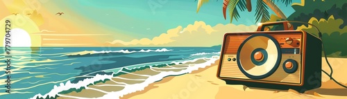 Beach radio clipart playing summer tunes