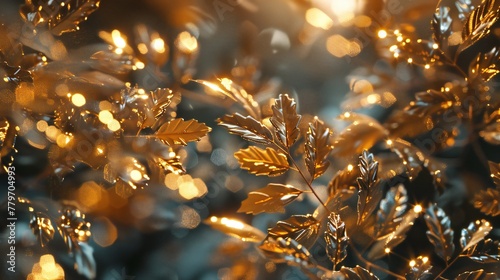 Gleaming Evergreens  Fir leaves sparkle with gold and silver  a dazzling display of natural opulence.