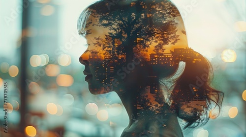 In a creative double exposure, a teacher's silhouette is filled with scenes from her classroom, emphasizing the dynamic environment where learning takes place. #779705515