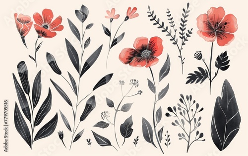 Hand drawn floral elements with sketchy style © MUS_GRAPHIC